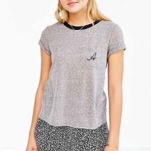 Truly Madly Deeply Initial Pocket Ringer Gray Black Tee SIZE MEDIUM